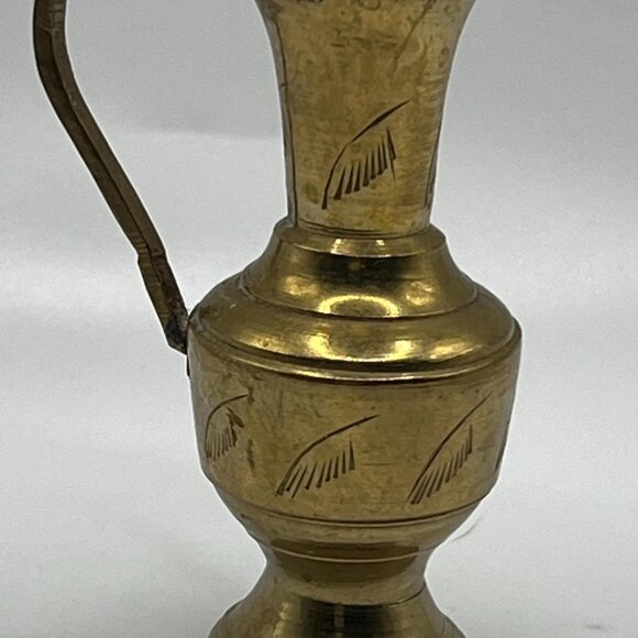 Vintage Indian Etched Brass 3” Vase Decor Piece - Picture 2 of 6